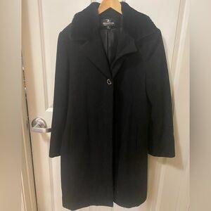 Braefair Black Women's PeaCoat with Jeweled Button